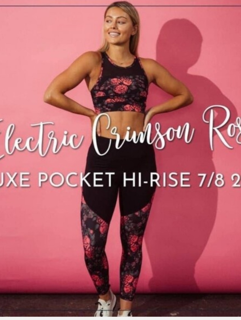 Zyia Electric Crimson Rose Pocket Luxe Leggings